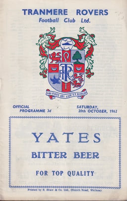 Tranmere Rovers v Gillingham Match Programme 1962-10-20